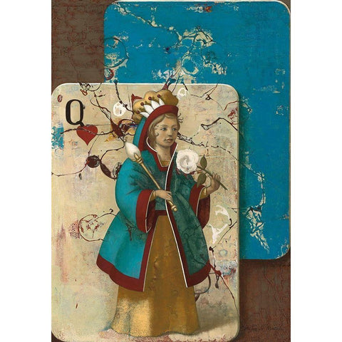 Queen of Hearts Gold Ornate Wood Framed Art Print with Double Matting by Juta and Mareks