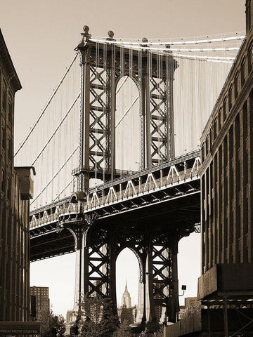 Manhattan Bridge White Modern Wood Framed Art Print with Double Matting by Terrible, Aurelien