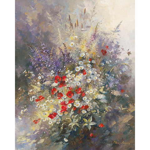 Coquelicots White Modern Wood Framed Art Print by Messely, Paul