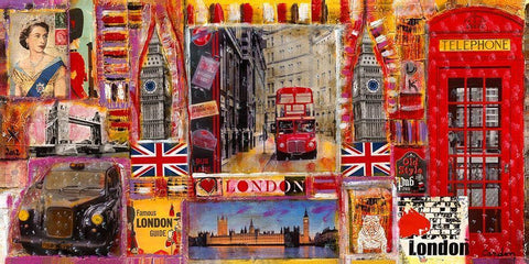 London 11 White Modern Wood Framed Art Print with Double Matting by Candon, Frederick