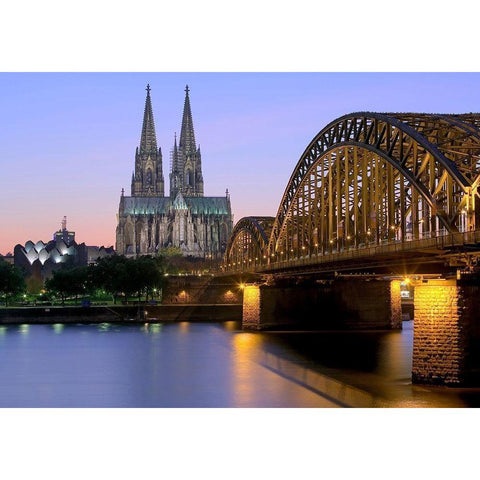 Kolner Dom mit Deutzer Brucke White Modern Wood Framed Art Print by Fischer, Rolf