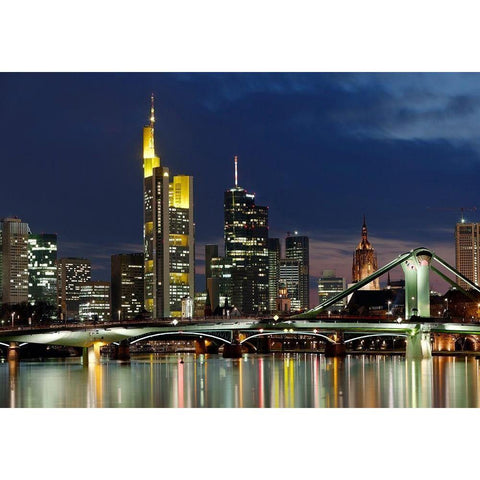 Frankfurt Main Skyline Abend White Modern Wood Framed Art Print by Fischer, Rolf