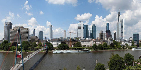 Skyline Frankfurt Panorama Black Ornate Wood Framed Art Print with Double Matting by Fischer, Rolf