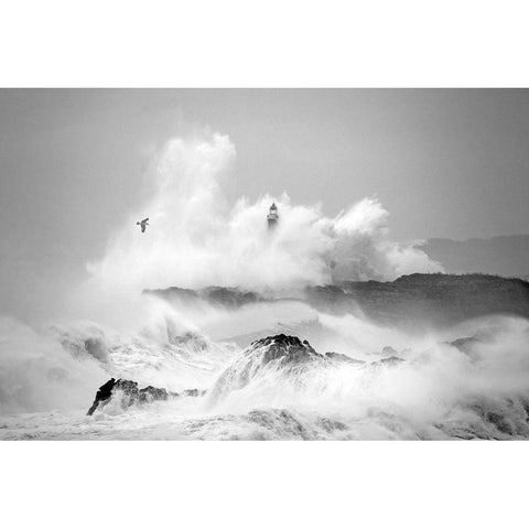 Storm in Cantabria White Modern Wood Framed Art Print by Cano, Marina