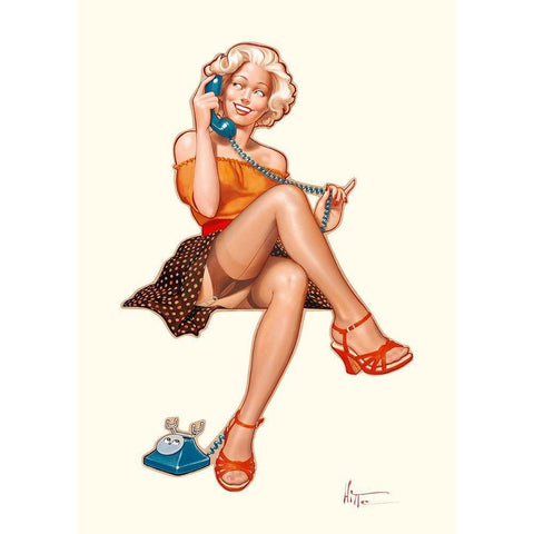 Betty au telephone Black Modern Wood Framed Art Print with Double Matting by Hitte, Patrick