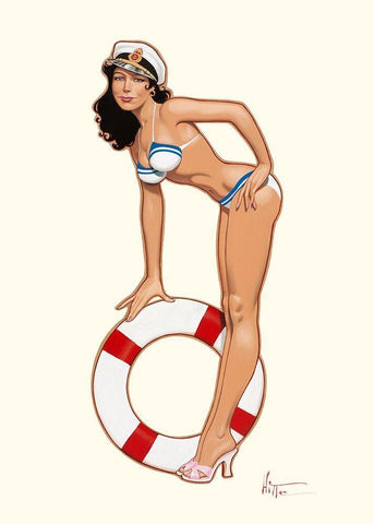 Captain Pin-up White Modern Wood Framed Art Print with Double Matting by Hitte, Patrick