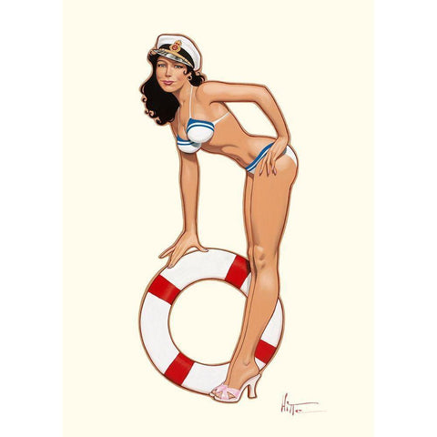 Captain Pin-up Gold Ornate Wood Framed Art Print with Double Matting by Hitte, Patrick