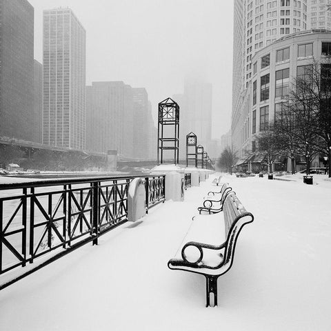 Chicago River Promenade in Winter Gold Ornate Wood Framed Art Print with Double Matting by Butcher, Dave