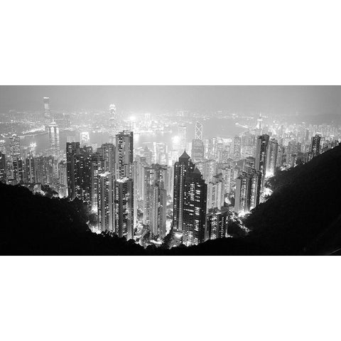 Hong Kong Skyline at Night Black Modern Wood Framed Art Print with Double Matting by Butcher, Dave