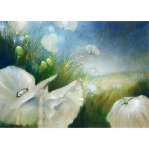 Weisser Mohn Black Modern Wood Framed Art Print by Schmucker, Annette