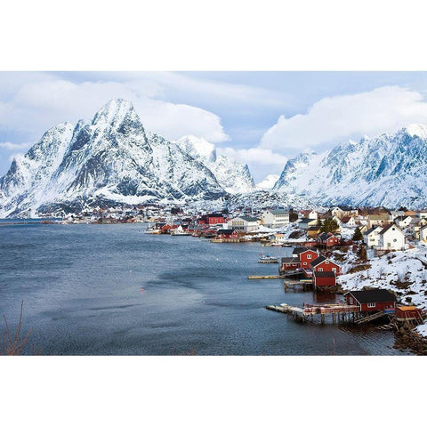 Reine Lofoten im Winter White Modern Wood Framed Art Print by Fischer, Rolf