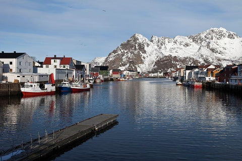 Henningsvaer Hafen  Lofoten im Winter Black Ornate Wood Framed Art Print with Double Matting by Fischer, Rolf