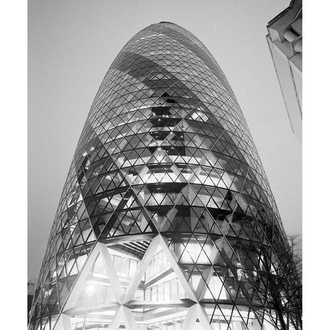 The London Gherkin at Night Black Modern Wood Framed Art Print with Double Matting by Butcher, Dave