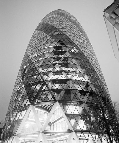 The London Gherkin at Night White Modern Wood Framed Art Print with Double Matting by Butcher, Dave