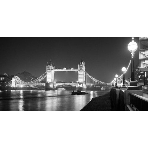 Tower Bridge at Night Black Modern Wood Framed Art Print with Double Matting by Butcher, Dave