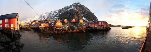 Alte Fischerhutten - Lofoten - Panorama Black Ornate Wood Framed Art Print with Double Matting by Fischer, Rolf