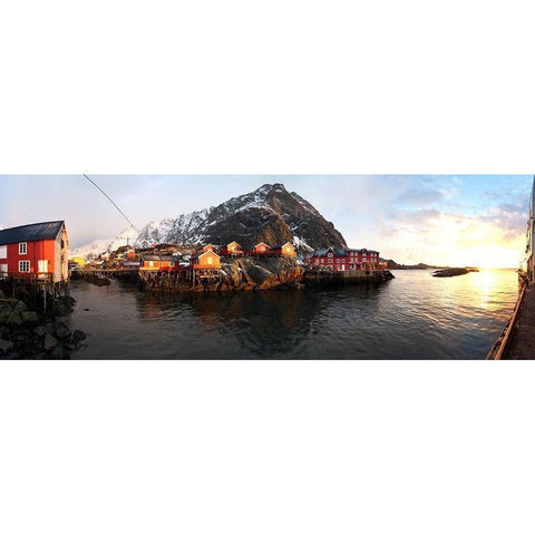 Alte Fischerhutten - Lofoten - Panorama Black Modern Wood Framed Art Print with Double Matting by Fischer, Rolf