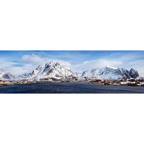 Lofoten Reine Panorama Detail White Modern Wood Framed Art Print by Fischer, Rolf