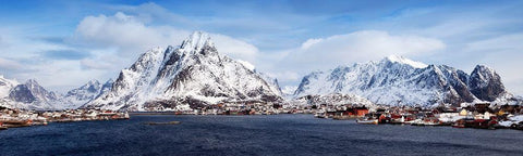 Lofoten Reine Panorama Detail Black Ornate Wood Framed Art Print with Double Matting by Fischer, Rolf