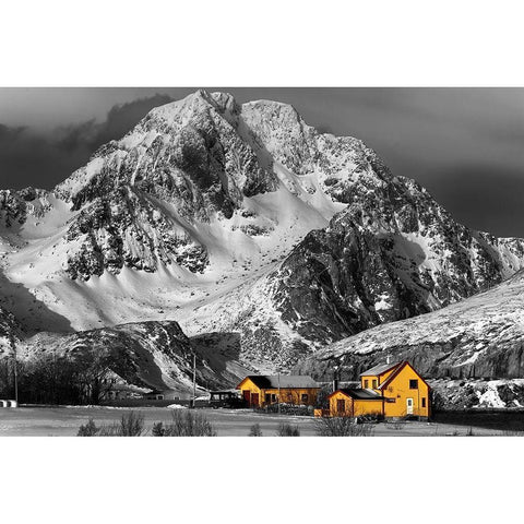 Lofoten Gelben Hauser White Modern Wood Framed Art Print by Fischer, Rolf