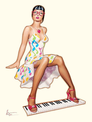 Piano Girl White Modern Wood Framed Art Print with Double Matting by Hitte, Patrick