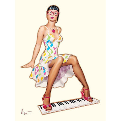 Piano Girl Black Modern Wood Framed Art Print with Double Matting by Hitte, Patrick