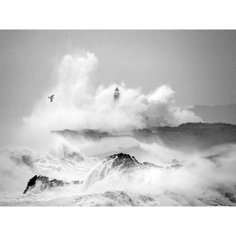 Storm in Cantabria White Modern Wood Framed Art Print by Cano, Marina