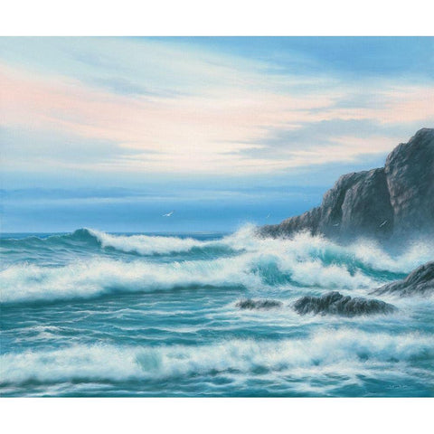 Atlantic Breakers on Cornish Coast Black Modern Wood Framed Art Print with Double Matting by Sim, John F