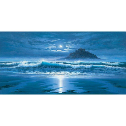 Moonlit St Michaels Mount Black Modern Wood Framed Art Print with Double Matting by Sim, John F