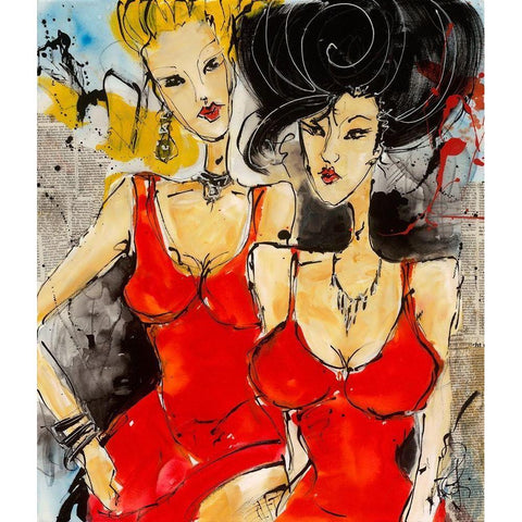 Demoiselles en rouge Black Modern Wood Framed Art Print with Double Matting by Zacher-Finet, Isabelle