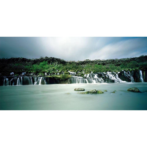 Hraunfossar-Island Black Modern Wood Framed Art Print with Double Matting by Seidel, Leo