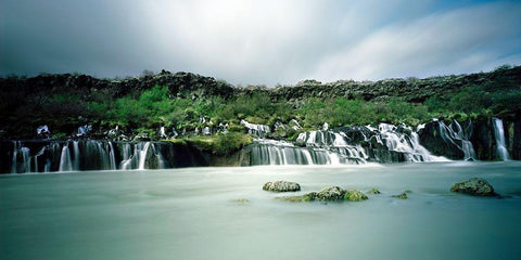 Hraunfossar-Island Black Ornate Wood Framed Art Print with Double Matting by Seidel, Leo