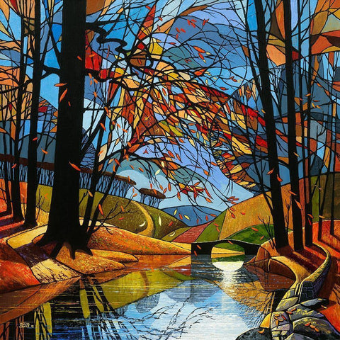 Autumn Stream Black Modern Wood Framed Art Print with Double Matting by James, David