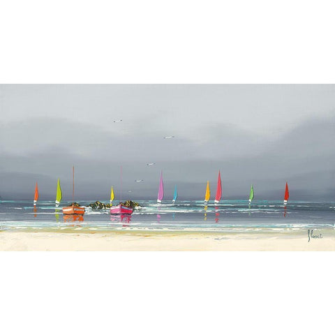 La plage White Modern Wood Framed Art Print by Flanet, Frederic