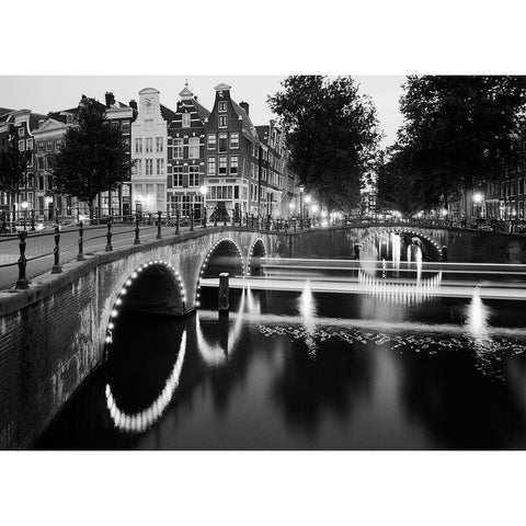 Amsterdam Keizersgracht Black Modern Wood Framed Art Print with Double Matting by Butcher, Dave