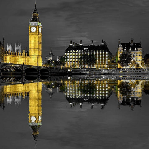 London Big Ben Black Ornate Wood Framed Art Print with Double Matting by Fischer, Rolf