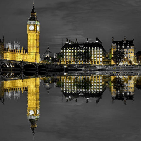 London Big Ben Gold Ornate Wood Framed Art Print with Double Matting by Fischer, Rolf