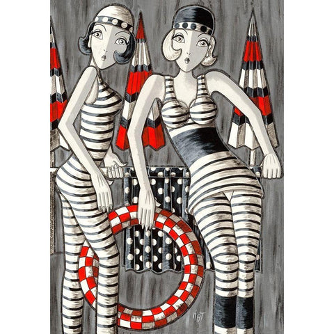 Les baigneuses des annees folles Black Modern Wood Framed Art Print with Double Matting by MIROTA