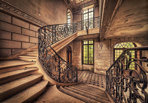 Living Stairs White Modern Wood Framed Art Print with Double Matting by Haker, Matthias