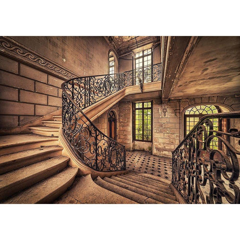 Living Stairs Black Modern Wood Framed Art Print by Haker, Matthias