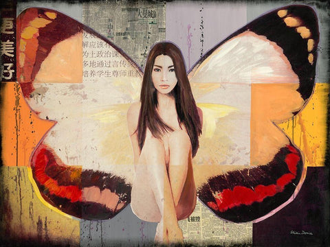 Butterfly I White Modern Wood Framed Art Print with Double Matting by Shirin Donia