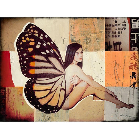 Butterfly II Black Modern Wood Framed Art Print with Double Matting by Shirin Donia