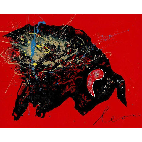 Toro Furia Black Modern Wood Framed Art Print with Double Matting by Bosboom, Leon