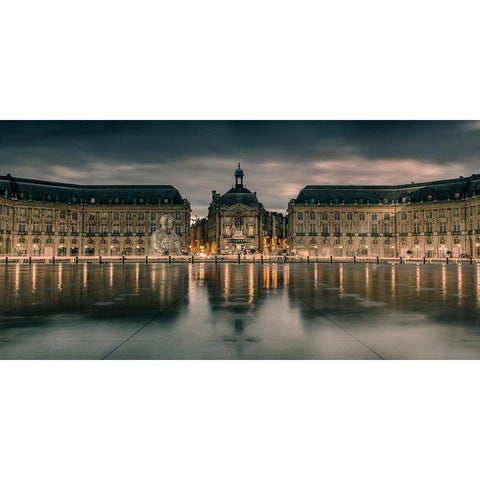 Place de la bourse Black Modern Wood Framed Art Print with Double Matting by Bertrande, Arnaud