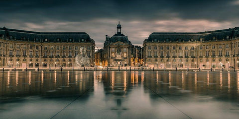 Place de la bourse Black Ornate Wood Framed Art Print with Double Matting by Bertrande, Arnaud