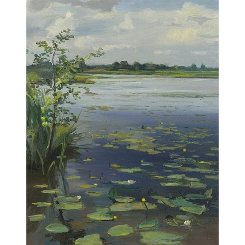 Water Lilies Earnewald II Black Modern Wood Framed Art Print with Double Matting by Koopmans, Gosse