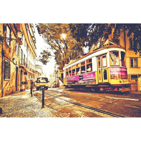 Lisboa Street Black Modern Wood Framed Art Print by Lusitano Photographie