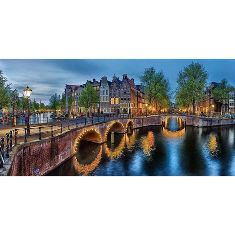 Amsterdam - Grachten Black Modern Wood Framed Art Print with Double Matting by Fischer, Rolf