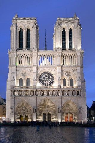 Notre Dame White Modern Wood Framed Art Print with Double Matting by Fischer, Rolf