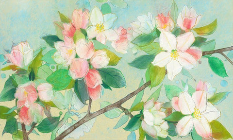 Apple Blossom Black Ornate Wood Framed Art Print with Double Matting by Botman, Loes